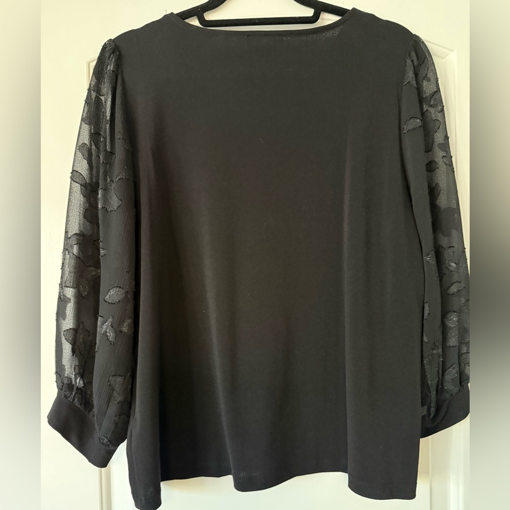 CeCe Black Floral Sheer Sleeve Blouse - Picture 6 of 7